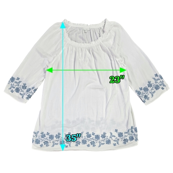 J. Jill White Embroidered Crinkle Gauze Peasant Tunic Beachy Boho Vacation - Picture 3 of 8